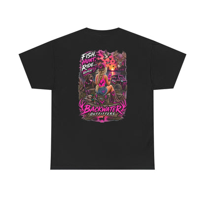 Backwater Outfitters Graphic Tee — "Fish Hunt Ride Repeat" Beach & Fishing Shirt
