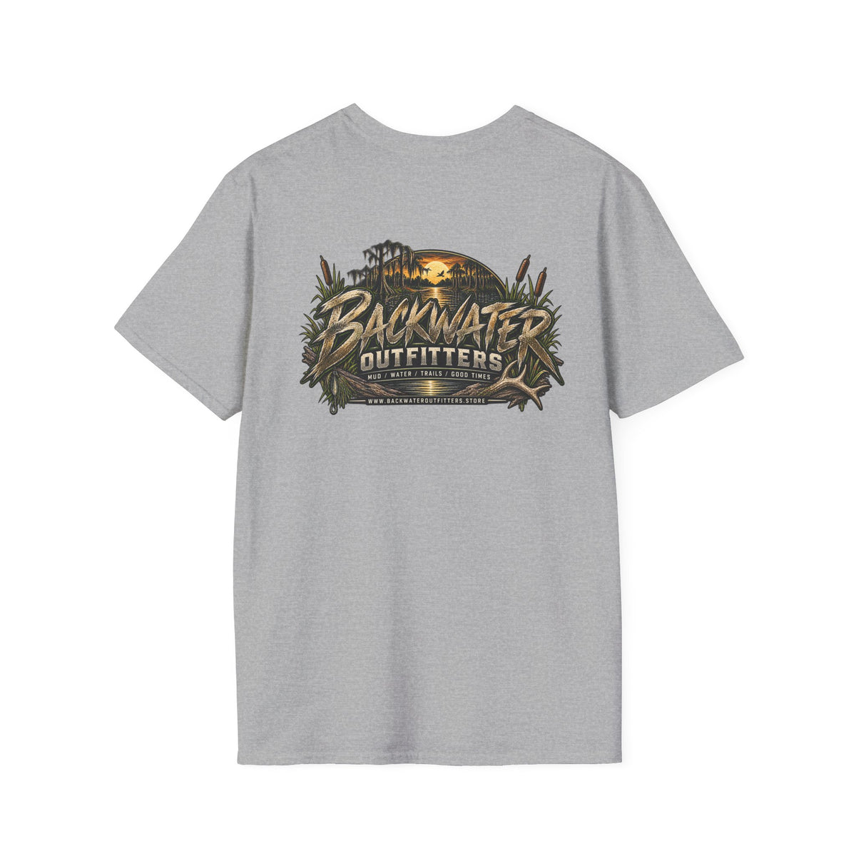 Backwater Outfitters T-Shirt – Sunset Marsh Fishing Tee Printify