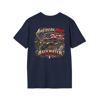 Backwater Outfitters Fishing T-Shirt — Retro Swamp Camp Logo