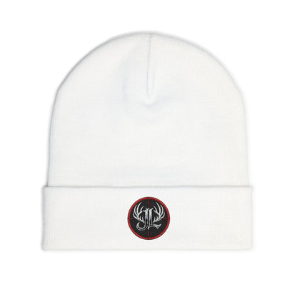 James Luker Embroidered Skull Antlers Knit Beanie — Winter Hat with Gothic Logo Printify