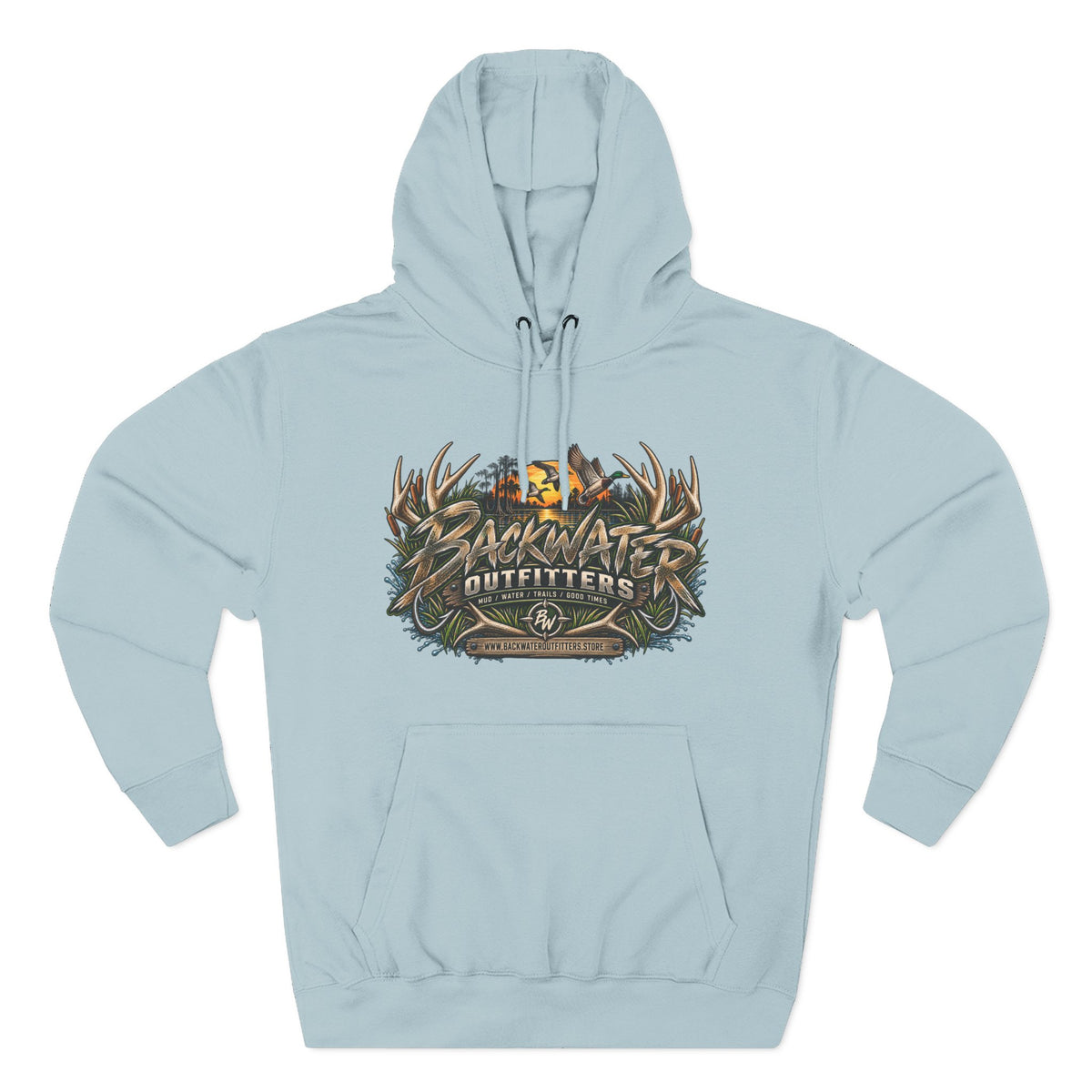Backwater Outfitters Hoodie — Off‑Road Adventure Fleece Pullover Printify