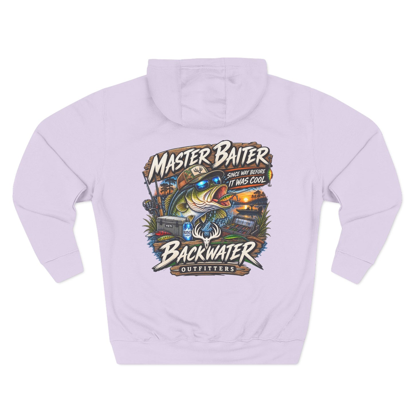 Backwater Outfitters Fishing Hoodie — "Master Baiter" Graphic Pullover