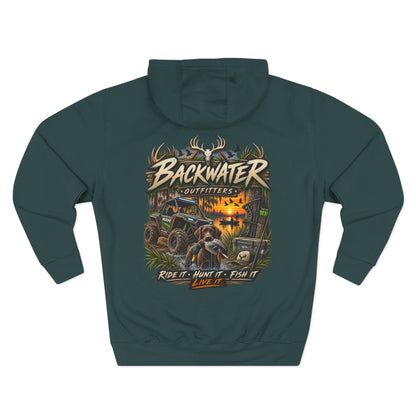 Backwater Outfitters Hoodie — 'Ride It • Hunt It • Fish It' Outdoor Pullover