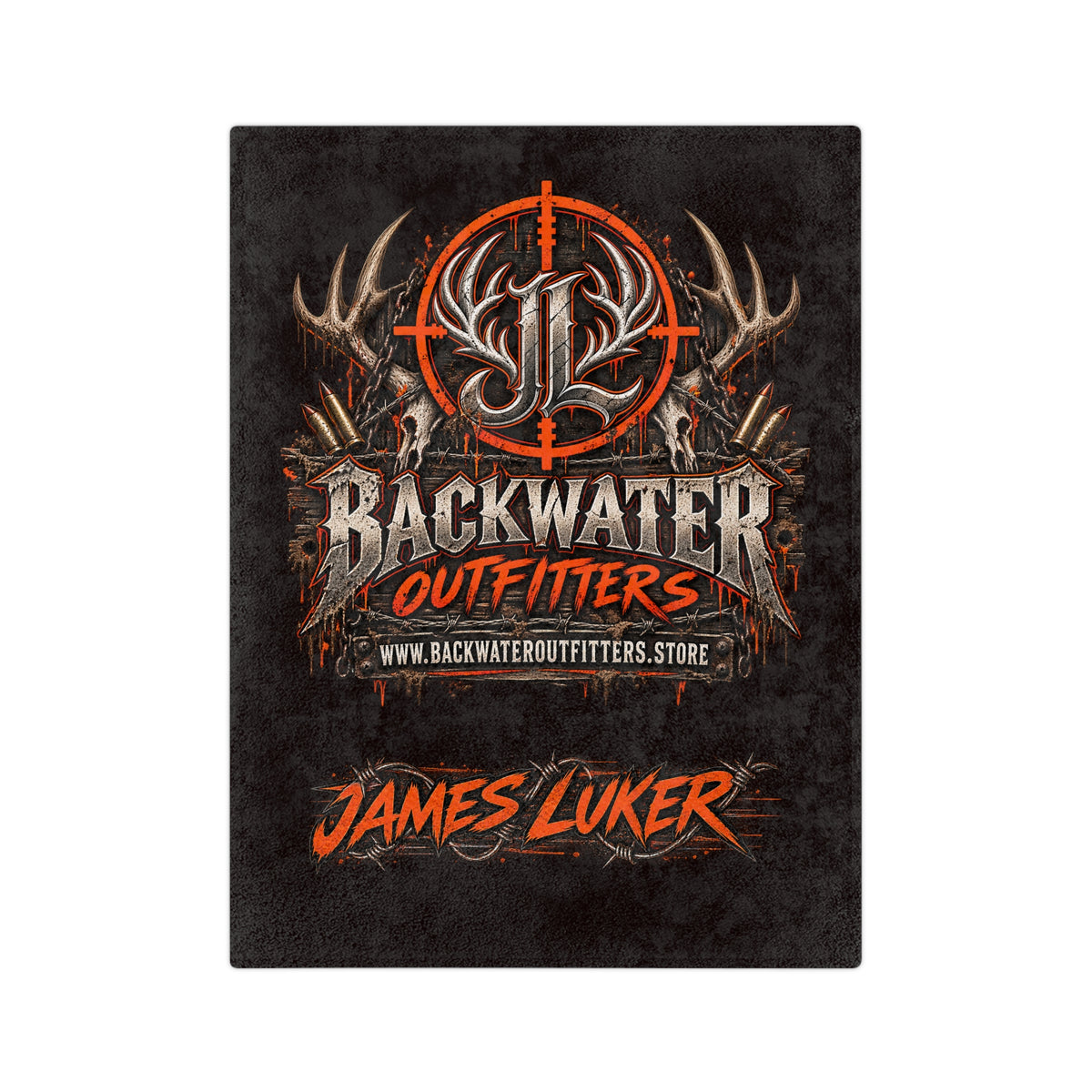 Backwater Outfitters Personalized Velveteen Blanket — "James Luker" Hunting Logo Throw Printify