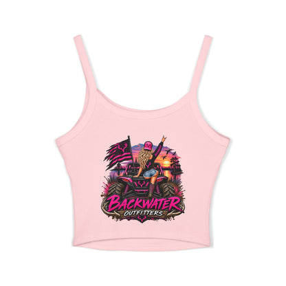 Backwater Outfitters Women's Crop Tank Top – Retro Sunset Fishing Graphic