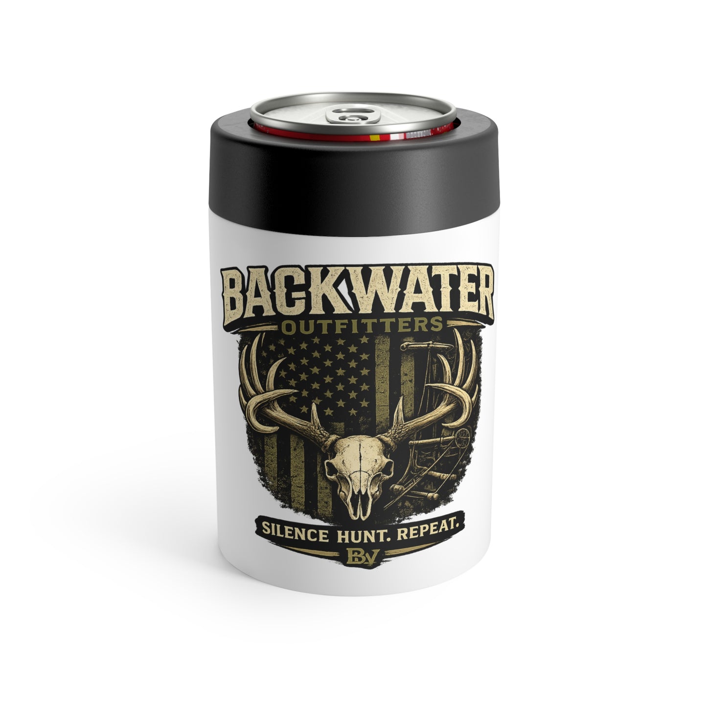 Backwater Outfitters Can Cooler – "Silence. Hunt. Repeat." Hunting Beer Can Holder