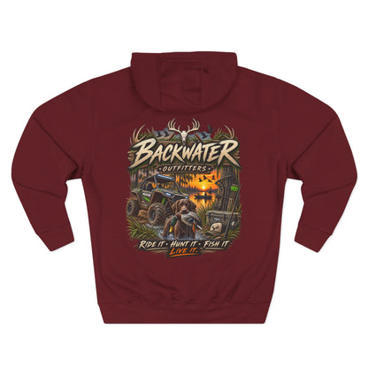 Backwater Outfitters Hoodie — Ride It, Hunt It, Fish It Graphic Pullover