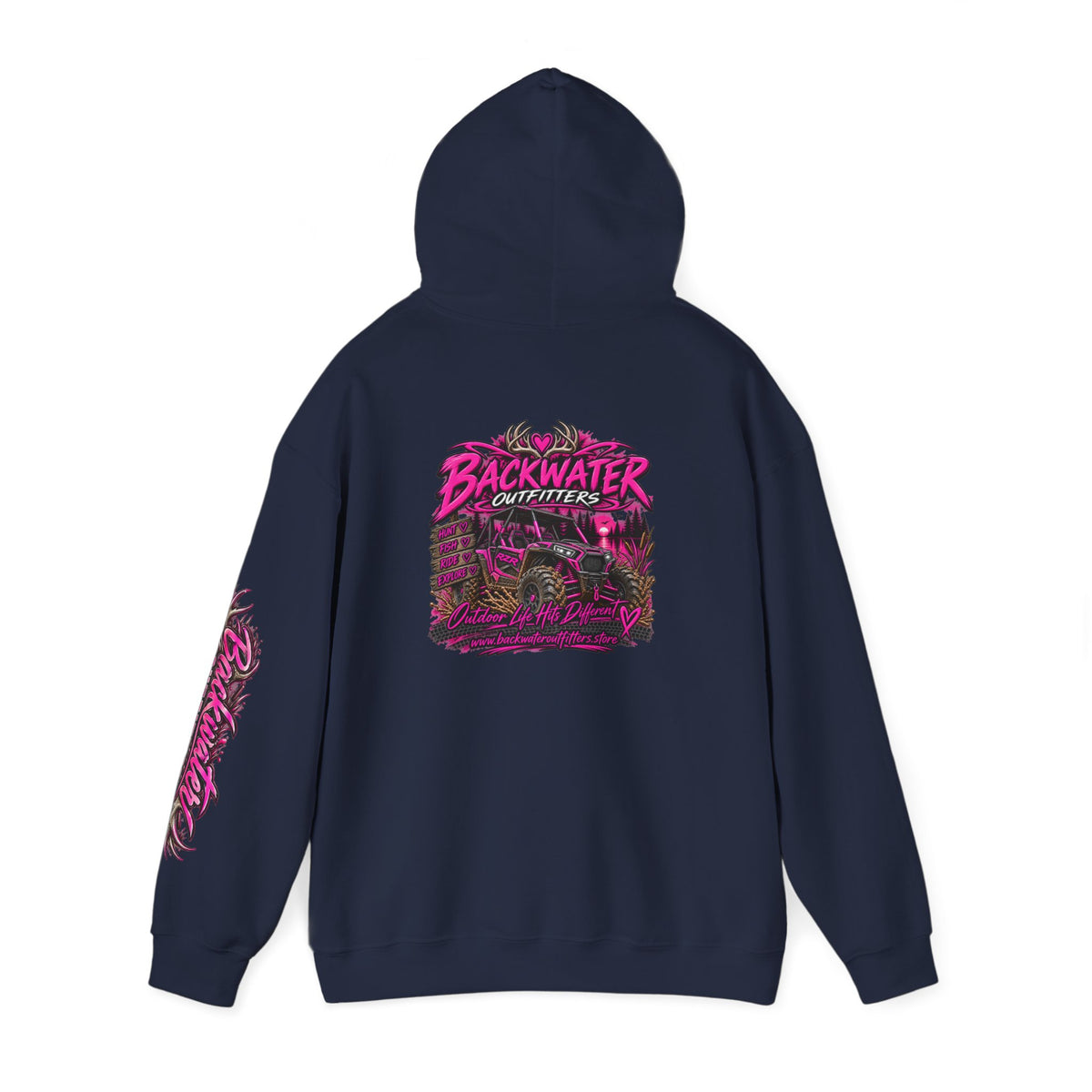 Girl Backwater Outfitters Hoodie — Retro Pink Outdoors Graphic Pullover Printify