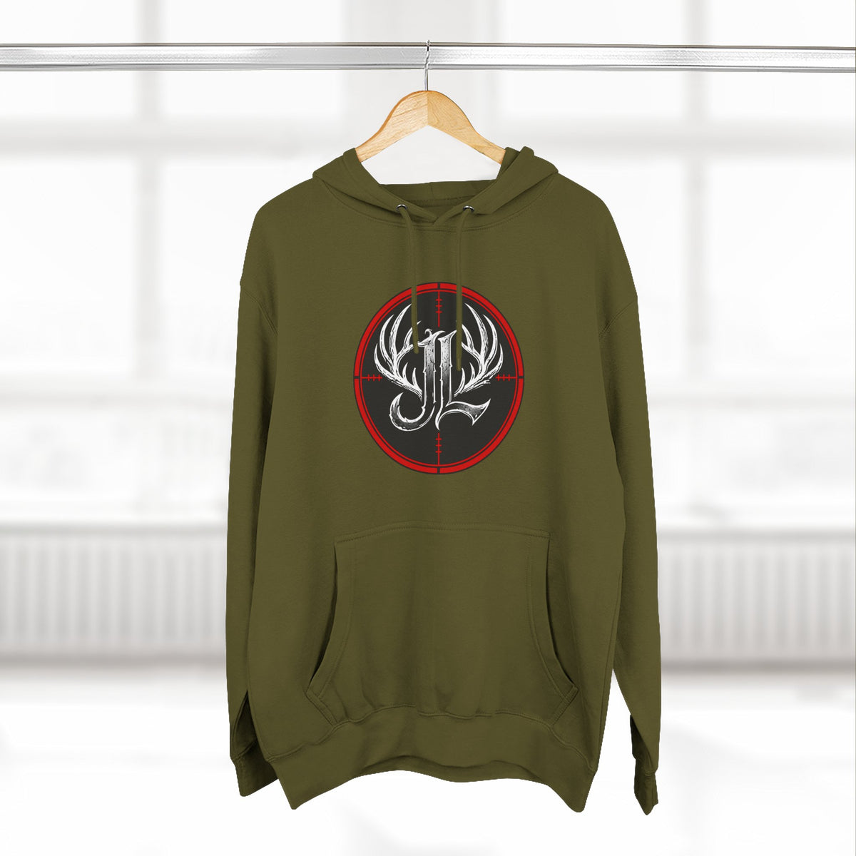 James Luker Hunting Logo Hoodie — Backwater Outfitters Antler Crest Fleece Hoodie Printify