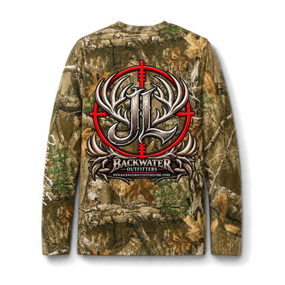 Camo Long Sleeve Pocket Tee — Backwater Outfitters Antler Logo