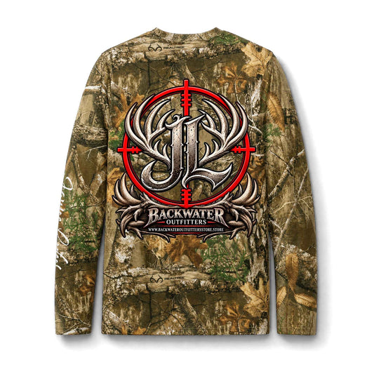Camo Long Sleeve Pocket Tee — Backwater Outfitters Antler Logo