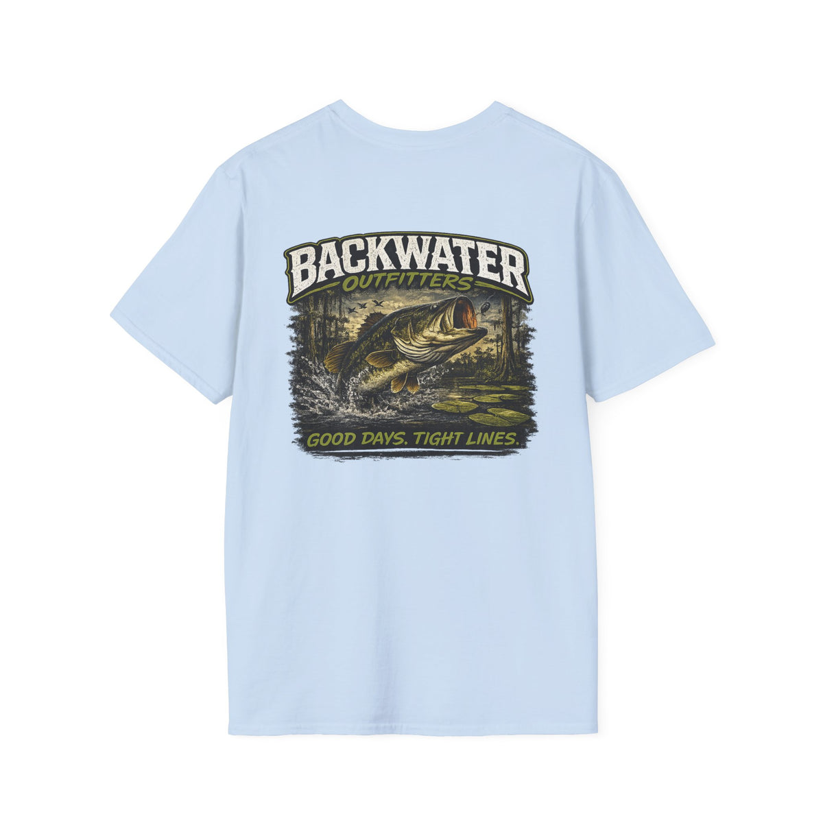 Backwater Outfitters Retro Bass Fishing Logo T-Shirt Printify