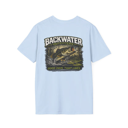Backwater Outfitters Retro Bass Fishing Logo T-Shirt Printify