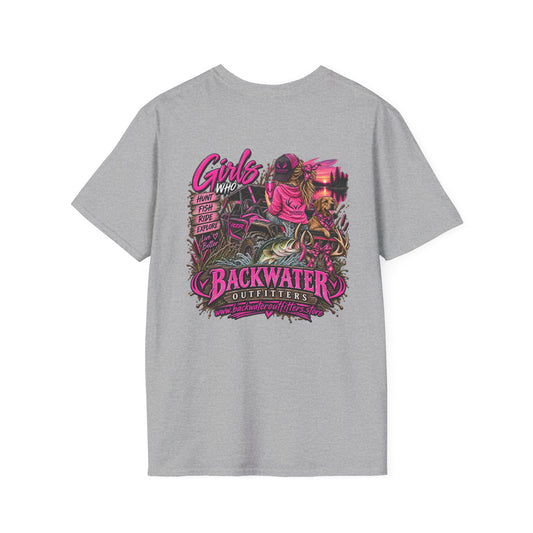 Women Backwater Outfitters Girls Who Fish T-Shirt — Fishing Graphic Tee Printify