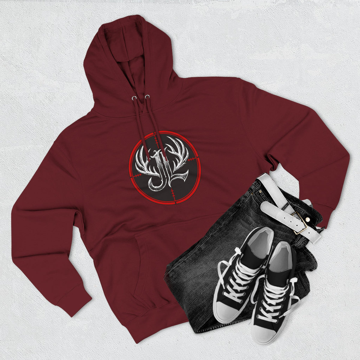 James Luker Hunting Logo Hoodie — Backwater Outfitters Antler Crest Fleece Hoodie Printify