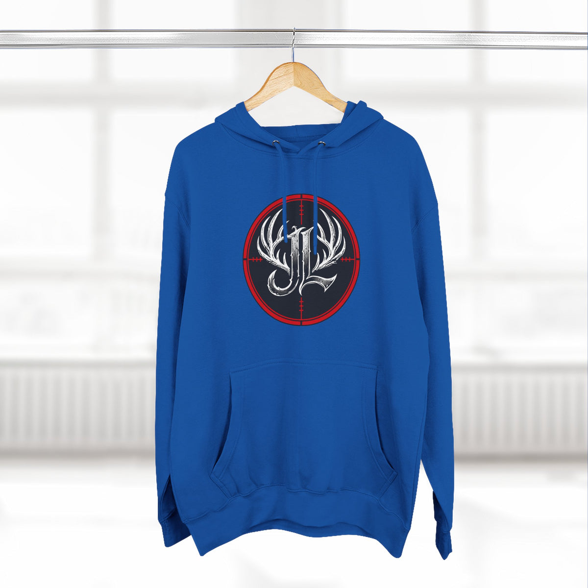 James Luker Hunting Logo Hoodie — Backwater Outfitters Antler Crest Fleece Hoodie Printify