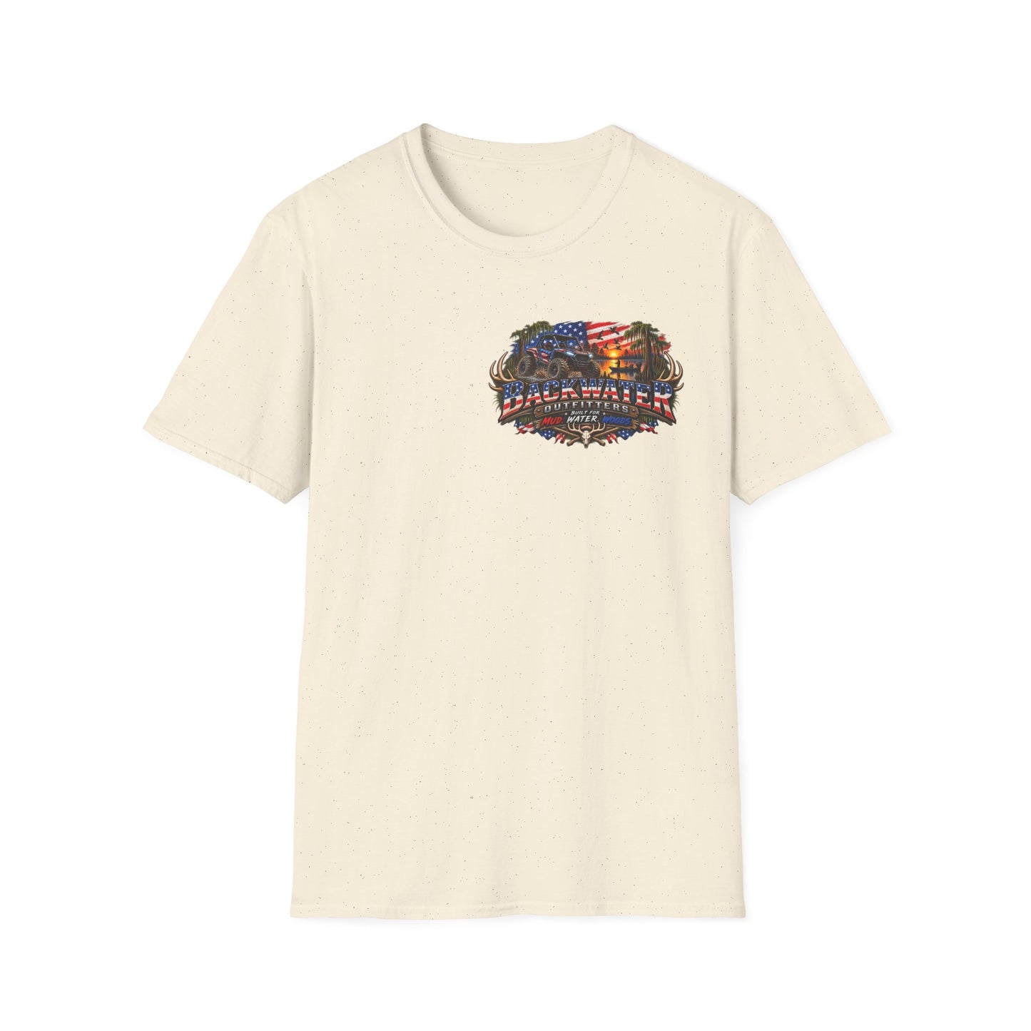 Backwater Outfitters Fishing T-Shirt — American Flag Bass Graphic