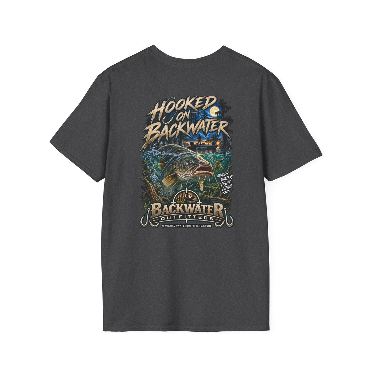 Hooked on Backwater Fishing T-Shirt — Bass Angler Graphic Tee Printify