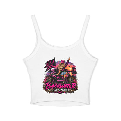 Backwater Outfitters Women's Crop Tank Top – Retro Sunset Fishing Graphic
