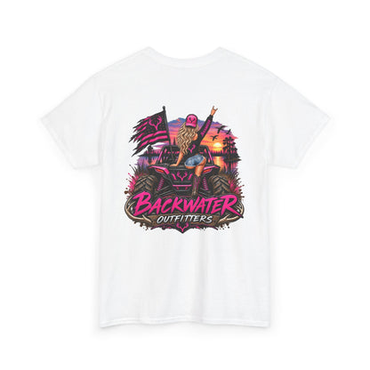 Backwater Outfitters Graphic Tee — Retro Sunset Fishing ATV Shirt