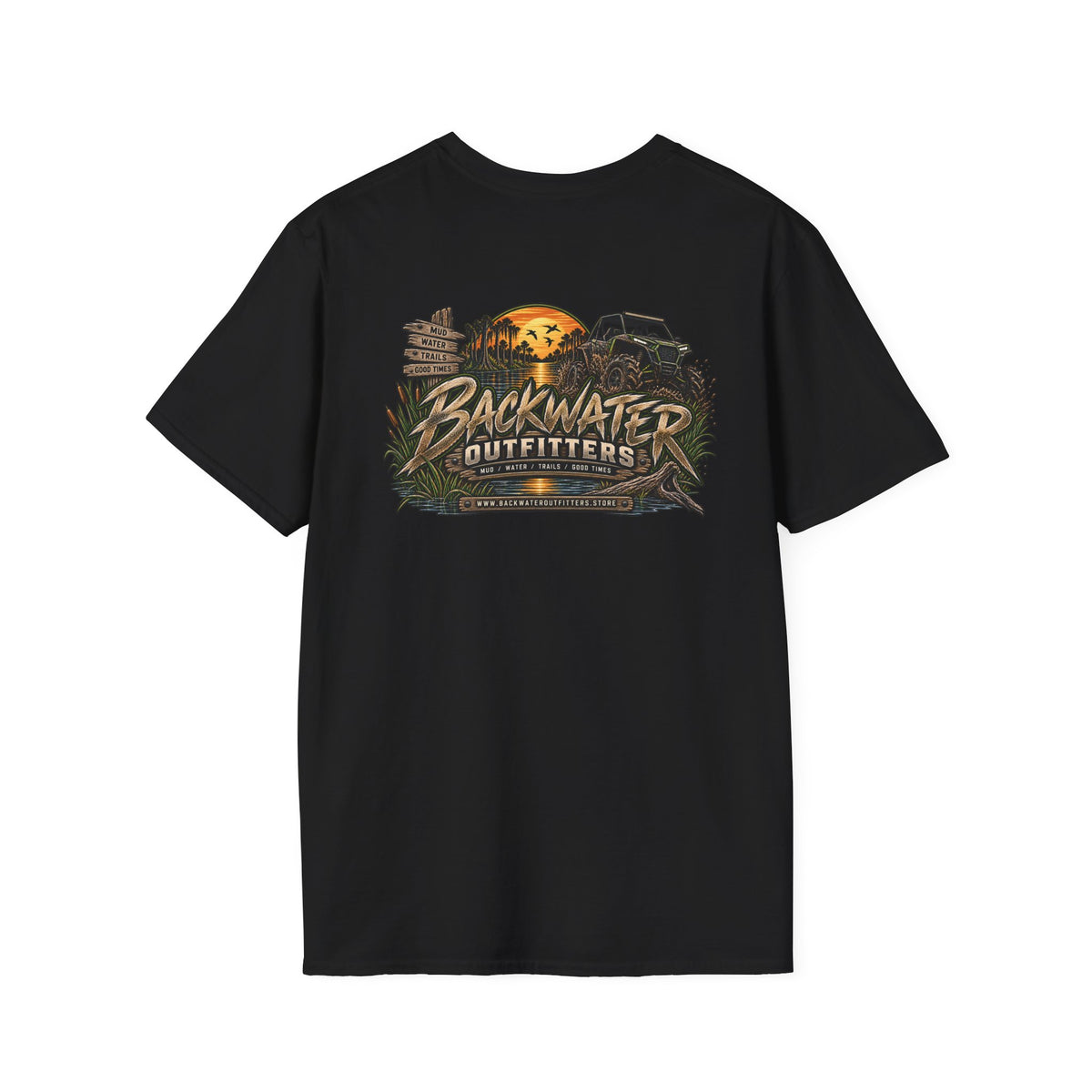 Simply Backwater Outfitters Fishing Tee – Sunset Swamp Outdoor Shirt Printify