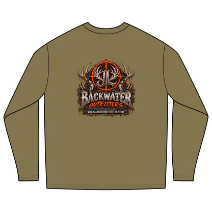 Backwater Outfitters Hunting Long Sleeve Tee – Deer Antler Target Logo Printify