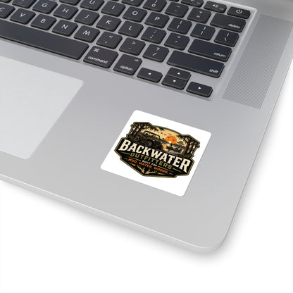 Backwater Outfitters Square Sticker — Mud, Water, Woods Outdoor Adventure Decal