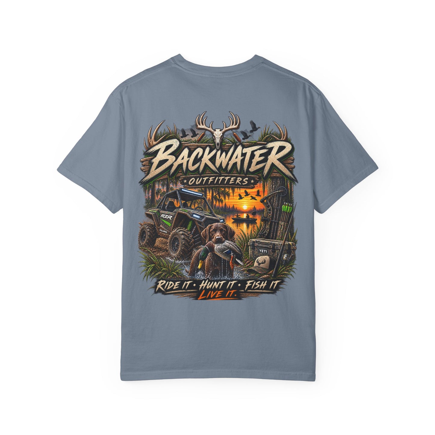 Backwater Outfitters Graphic T-Shirt — Ride It • Hunt It • Fish It