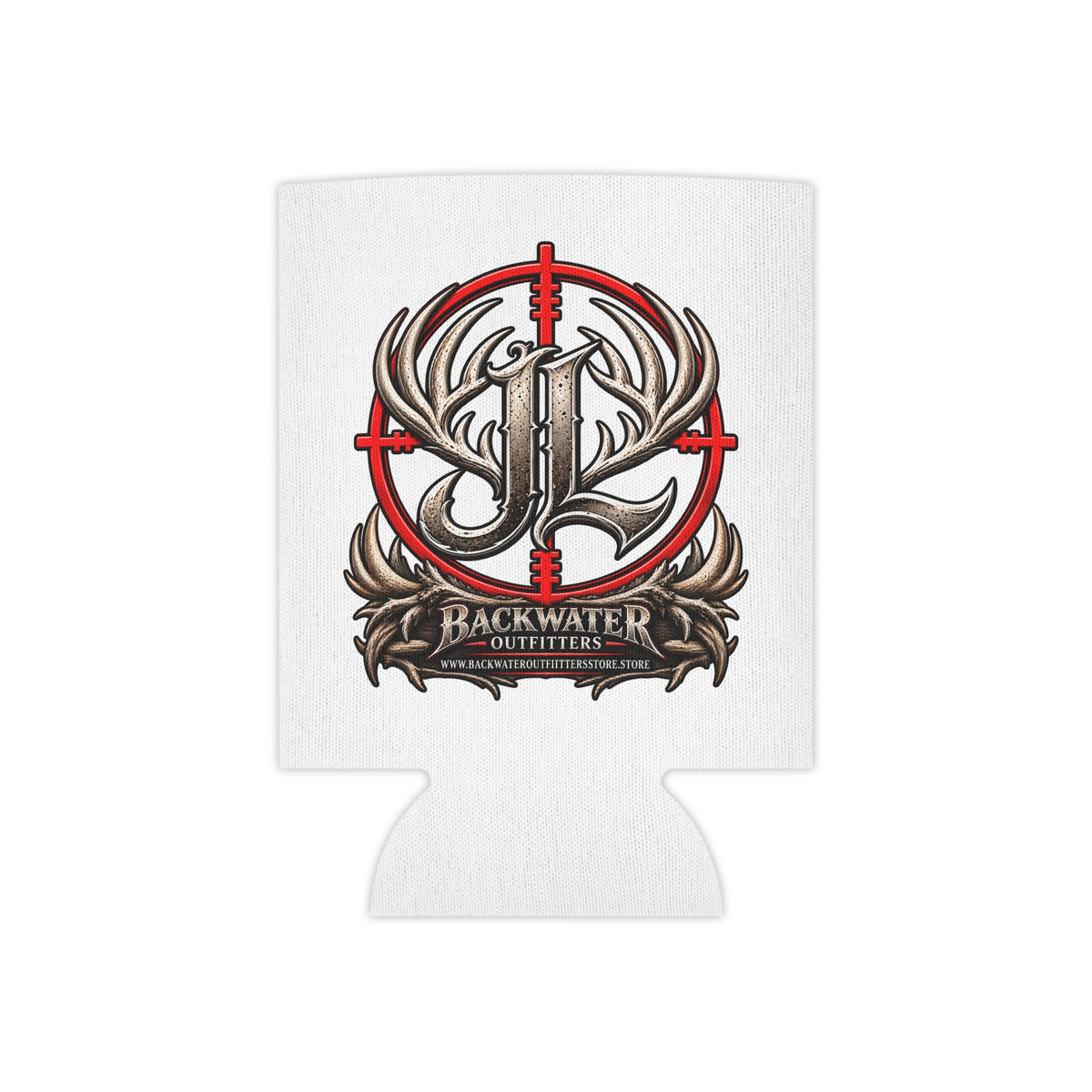 James Luker Can Cooler - Backwater Outfitters Antler Crosshairs Logo Koozie Printify