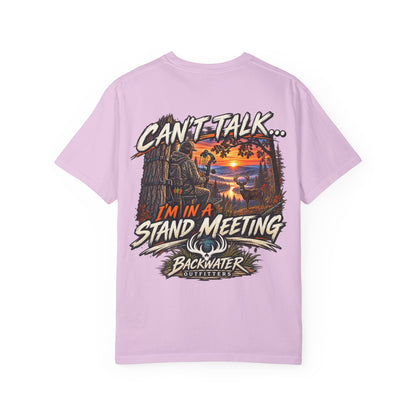 Stand Meeting Hunting T-Shirt — "Can't Talk... I'm In A Stand Meeting" Backwater Outdoors Tee