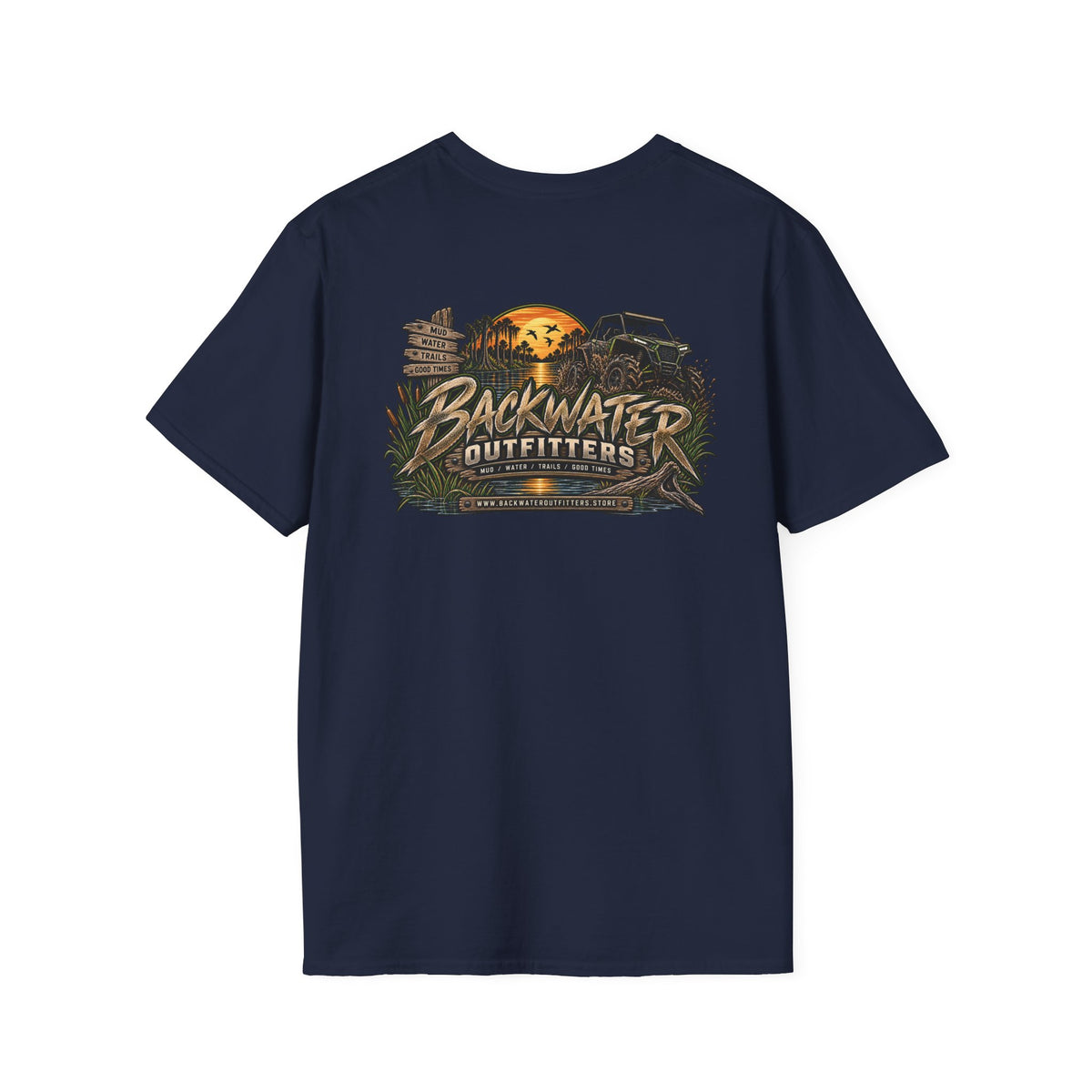 Simply Backwater Outfitters Fishing Tee – Sunset Swamp Outdoor Shirt Printify