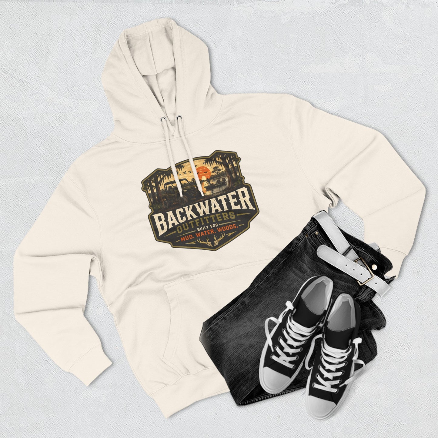 Backwater Outfitters Fishing Hoodie — “My Retirement Plan Has a Trolling Motor” Graphic