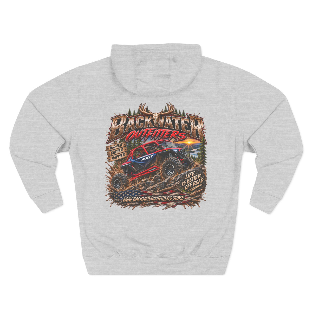 Backwater Outfitters Off-Road Hoodie – American Flag & UTV Graphic Fleece Printify