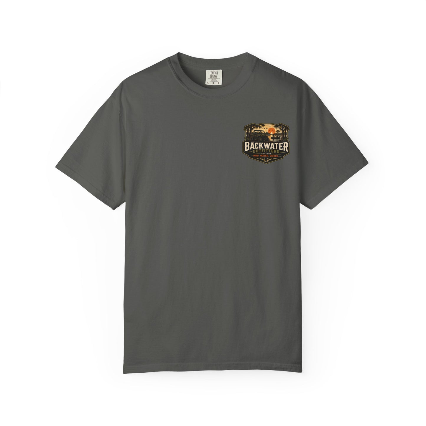 Backwater Outfitters Sunset Canoe T-Shirt — "Built for Mud. Water. Woods."
