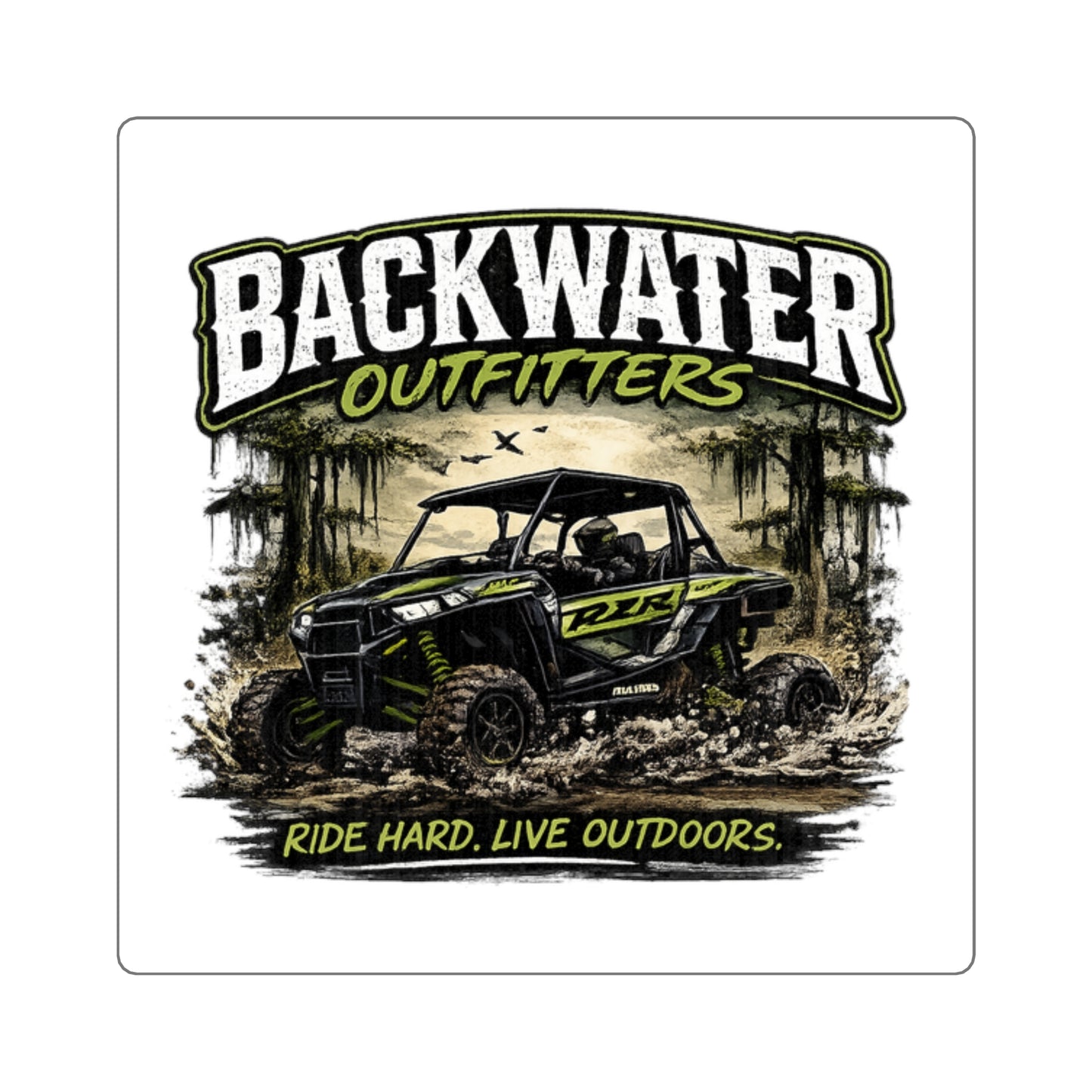 Backwater Outfitters UTV Sticker – "Ride Hard. Live Outdoors." Square Outdoor Adventure Decal