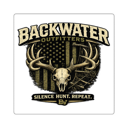 Backwater Outfitters Hunting Skull Square Sticker – “Silence. Hunt. Repeat.”