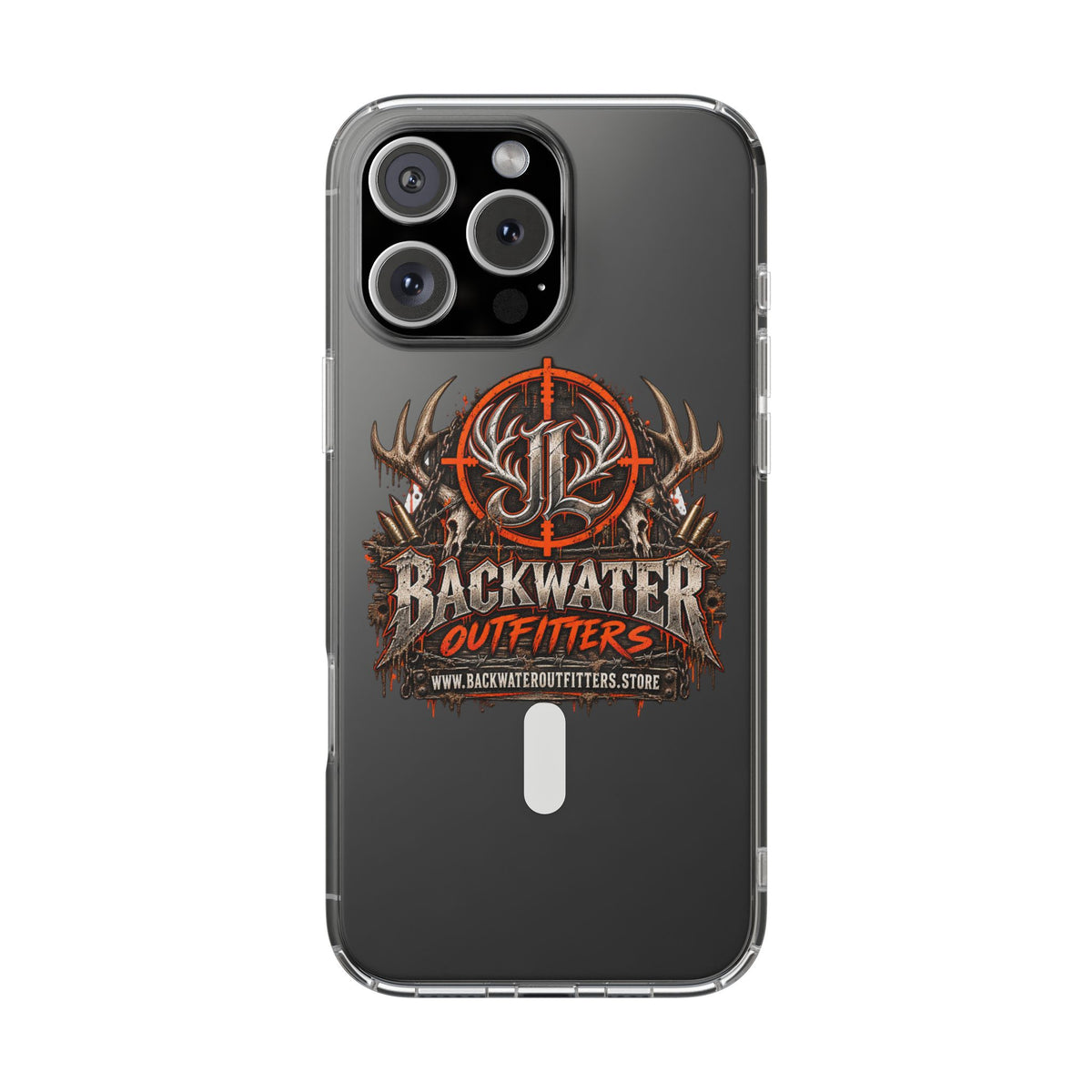James Luker Clear Magnetic Phone Case — Backwater Outfitters Hunting Logo, Impact-Resistant Printify