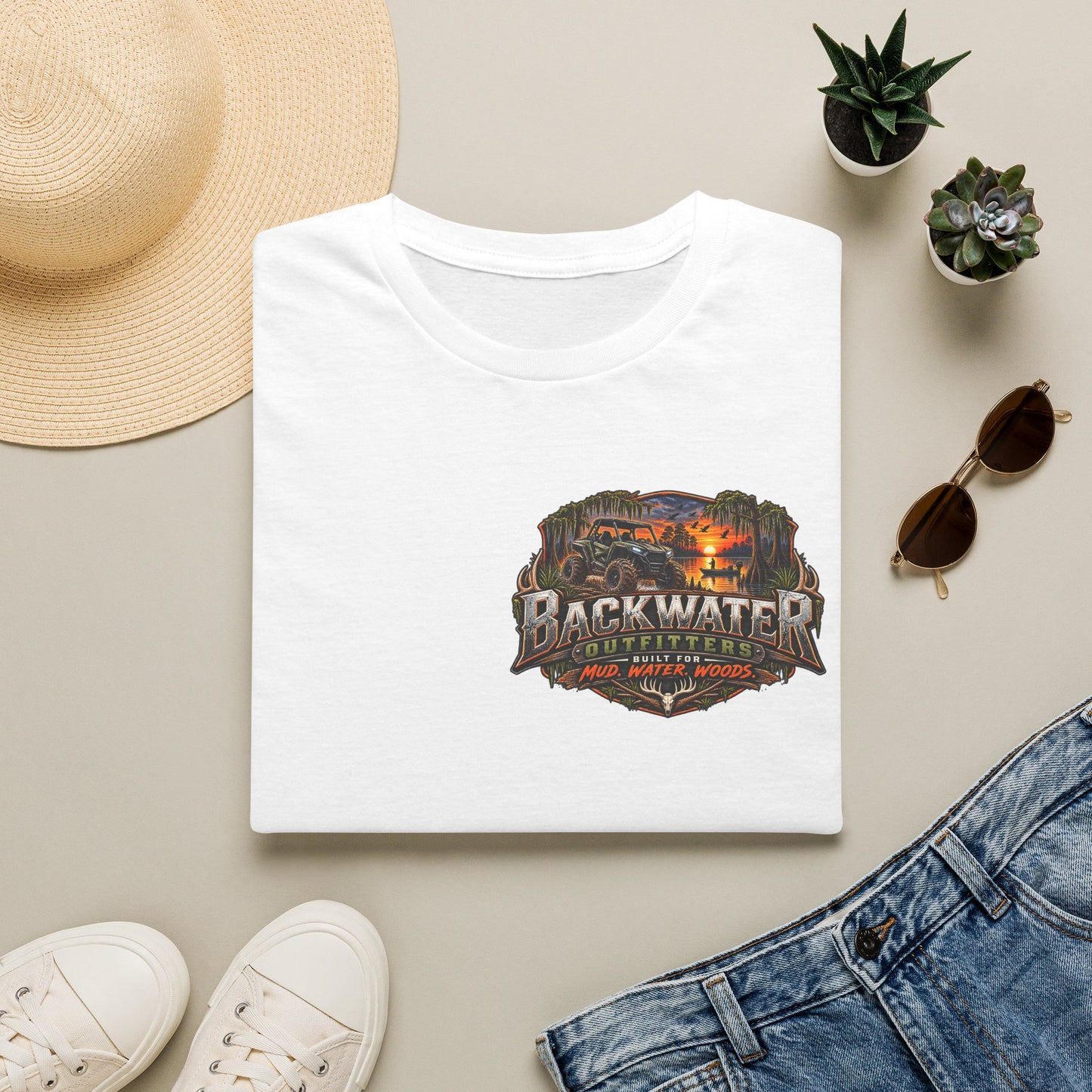 Backwater Outfitters T-Shirt — Rustic Camping & Fishing Logo Tee