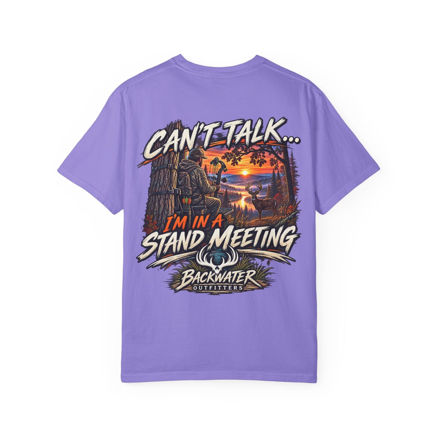 Stand Meeting Hunting T-Shirt — "Can't Talk... I'm In A Stand Meeting" Backwater Outdoors Tee