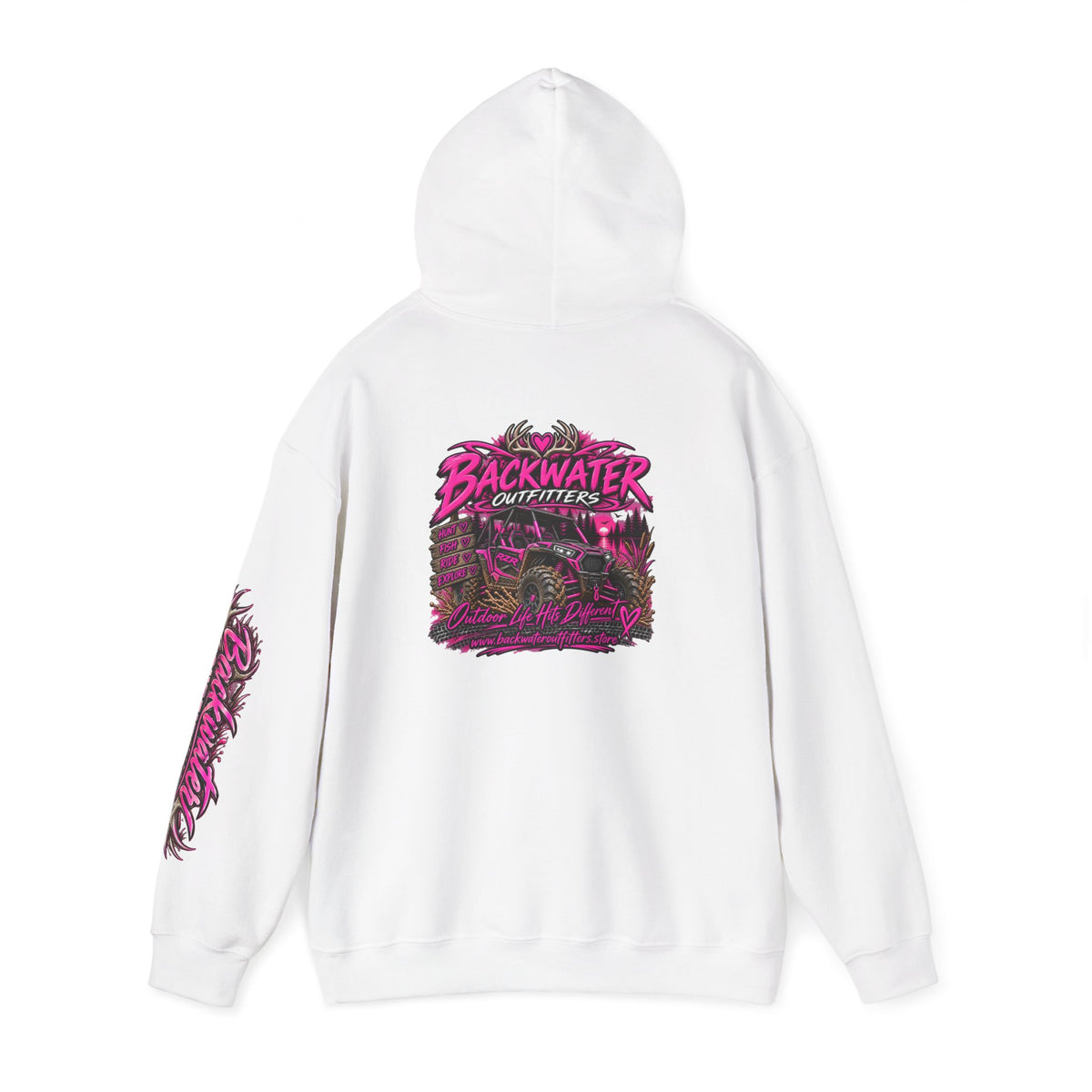 Girl Backwater Outfitters Hoodie — Retro Pink Outdoors Graphic Pullover Printify