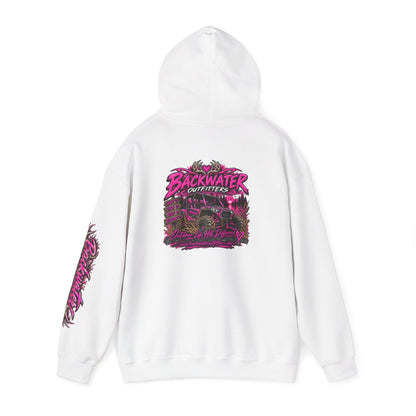 Girl Backwater Outfitters Hoodie — Retro Pink Outdoors Graphic Pullover Printify