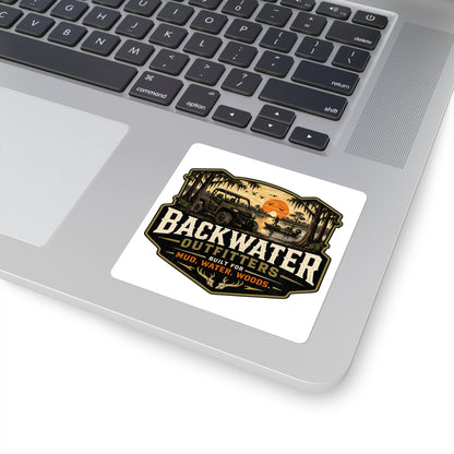 Backwater Outfitters Square Sticker — Mud, Water, Woods Outdoor Adventure Decal