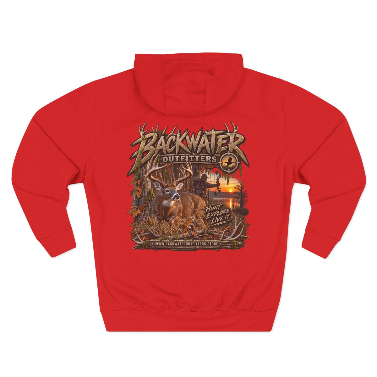 Backwater Outfitters Deer Sunset Hoodie — Hunting Outdoor Graphic Hoodie Printify