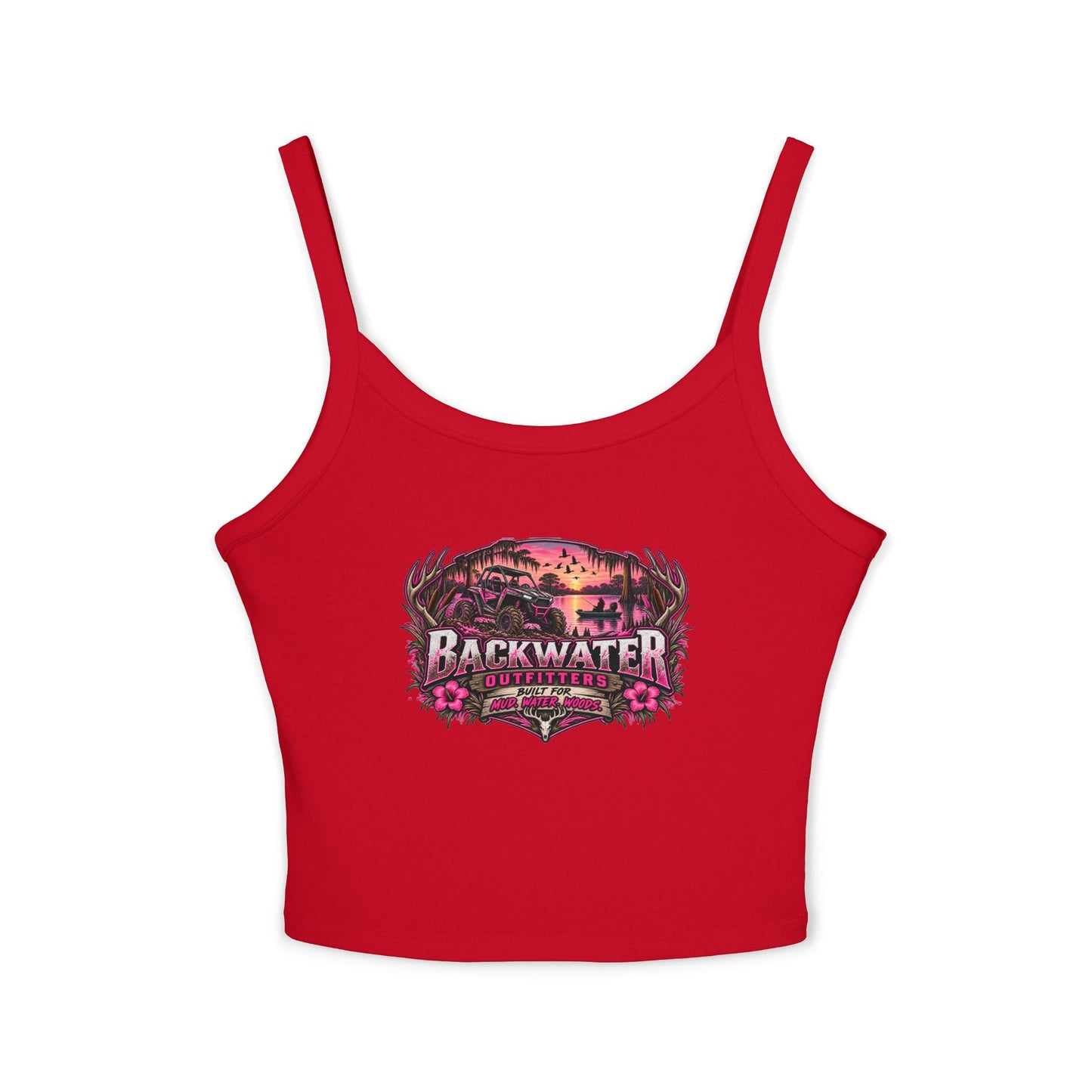 Backwater Outfitters Women's Crop Tank Top – Retro Sunset Fishing Graphic