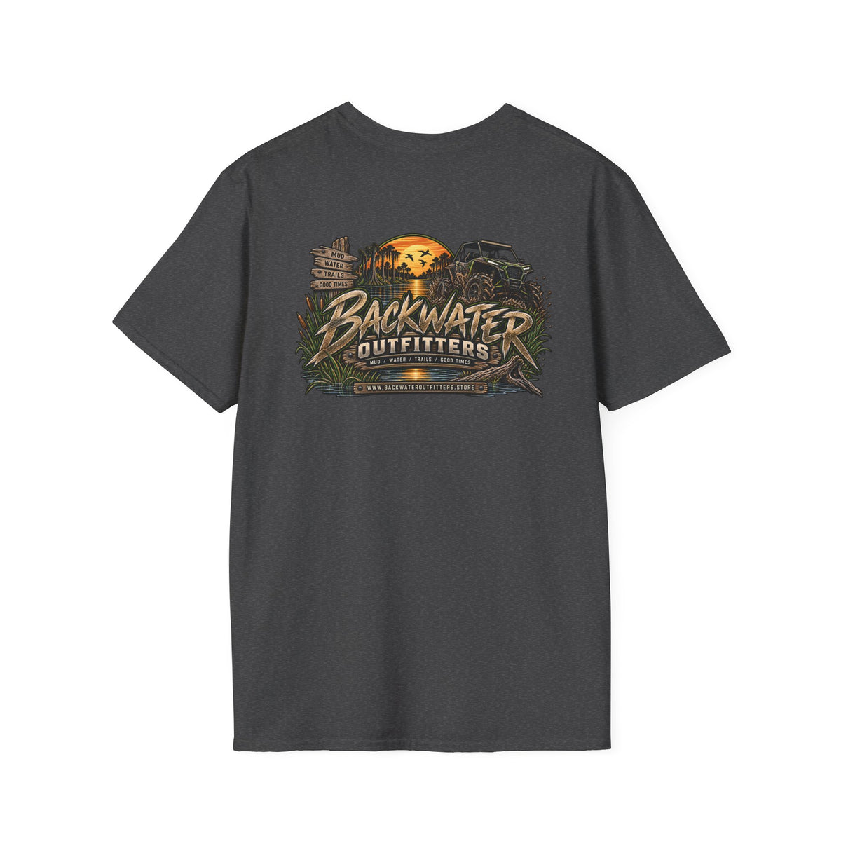 Simply Backwater Outfitters Fishing Tee – Sunset Swamp Outdoor Shirt Printify