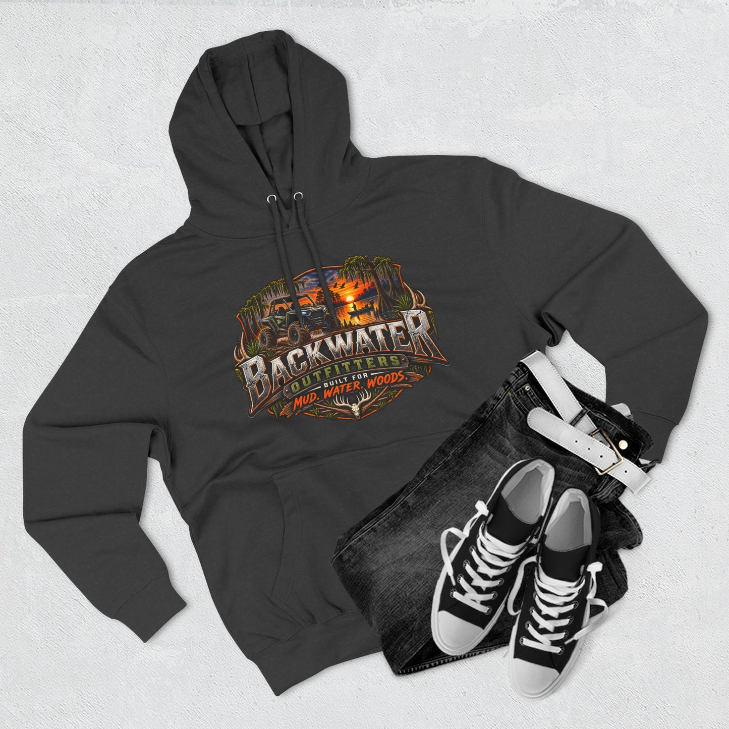 Backwater Outfitters Fishing Hoodie — "Master Baiter" Graphic Pullover