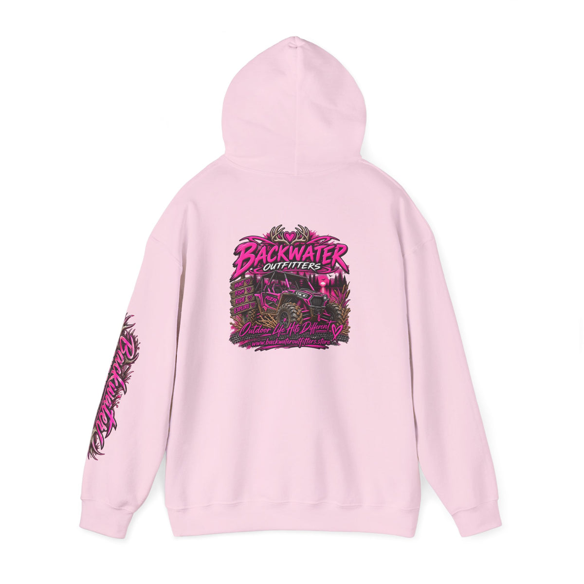 Girl Backwater Outfitters Hoodie — Retro Pink Outdoors Graphic Pullover Printify