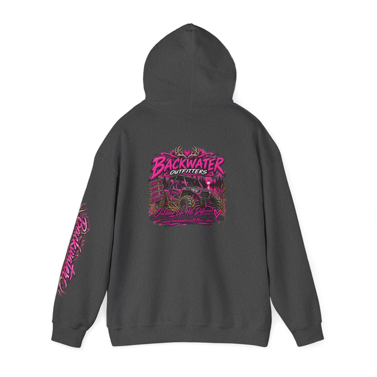 Girl Backwater Outfitters Hoodie — Retro Pink Outdoors Graphic Pullover Printify