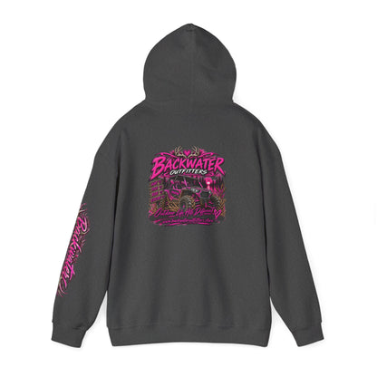 Girl Backwater Outfitters Hoodie — Retro Pink Outdoors Graphic Pullover Printify