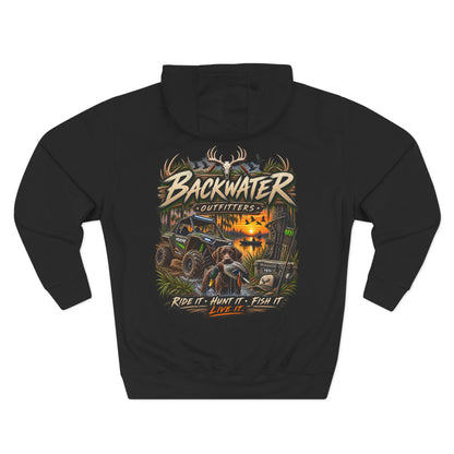 Backwater Outfitters Hoodie — Ride It, Hunt It, Fish It Graphic Pullover